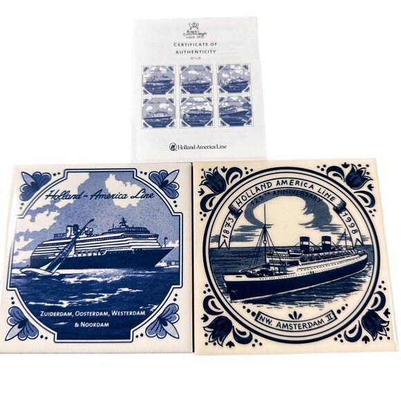 Holland America Line Coaster Ceramic Tiles Amsterdam Vintage Royal Goedewaagen - Picture 1 of 14